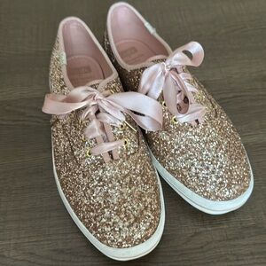 Kate Spade Keds Rose Gold Glitter Sneakers, Size 9
